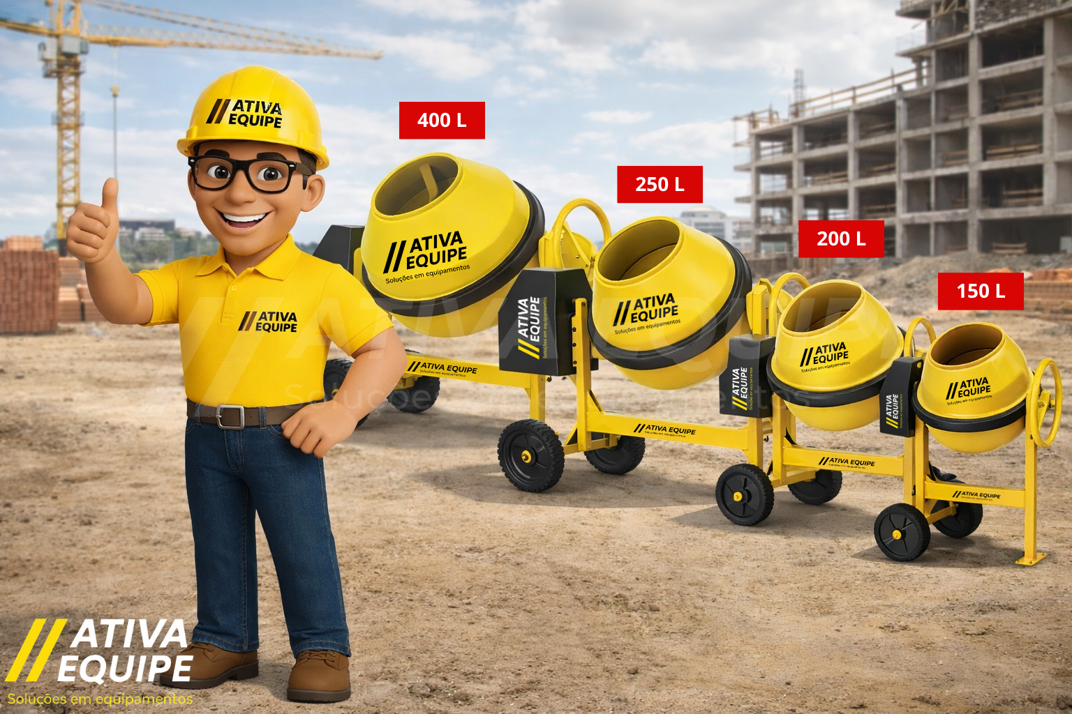 Como escolher a betoneira ideal para sua obra: 150L, 200L, 250L e 400L